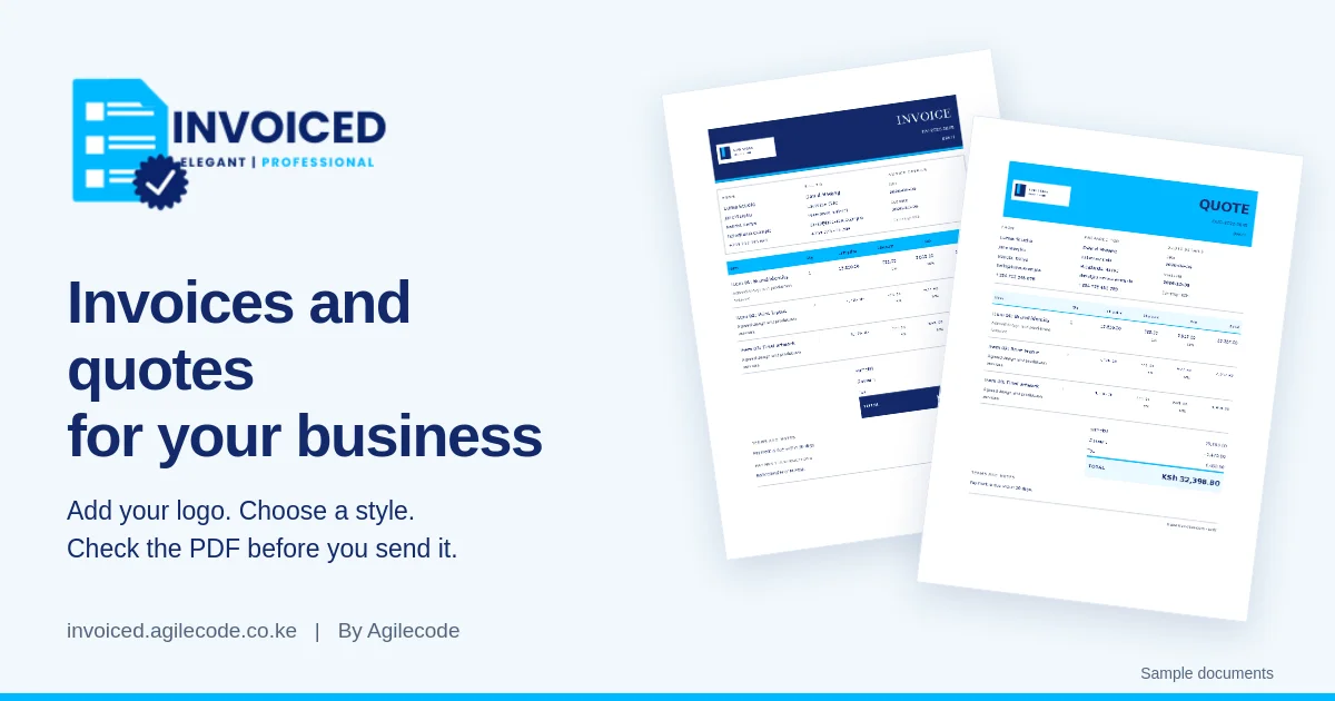 Invoice and quote examples with a business logo in Invoiced by Agilecode